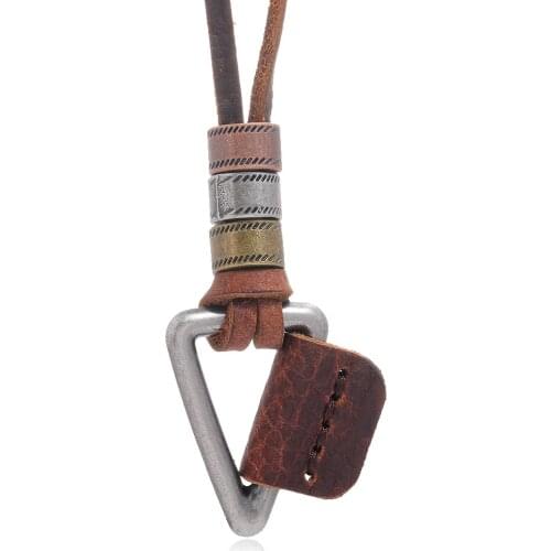 Brown Simple European and American Style Male Cowhide Necklace Personality Ins Hip Hop Pendant Leather Rope Necklace