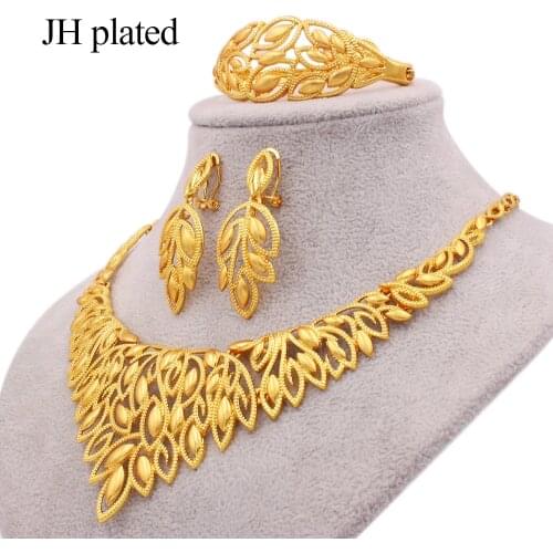 Jewellery set gold color jewelry sets Dubai wedding ornament bridal gifts for women collares necklace bracelet earrings ring set