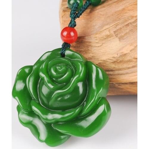 Natural Green Chinese Rose Jade Pendant Necklace Hand-carved Charm Jewellery Fashion Man Lucky Amulet Gifts Free rope P78