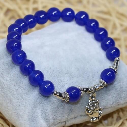 Natural Blue Stone Chalcedony Strand Jades Beaded Bracelets 8mm Round Beads High Grade Women Jewelry Making 7.5inch B2059