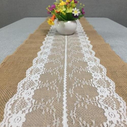 Newest Natural Burlap Lace Table Runner For Wedding Christmas 275cmx30cm Jute Linen Table Runners Dining Room Party Decoration