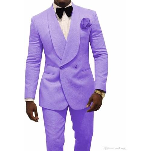 New Style Groomsmen Lavender Pattern Groom Tuxedos Shawl Lapel Men Suits 2 Pieces Wedding Bridegroom ( Jacket+Pants+Tie ) D217