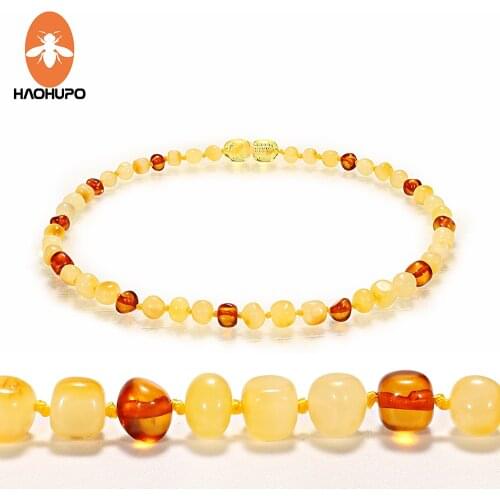 Hao Hu Po Nature Polished Amber Beads Necklace for Baby Supply Certificate Authenticity Genuine Baltic Amber with Jute Bag