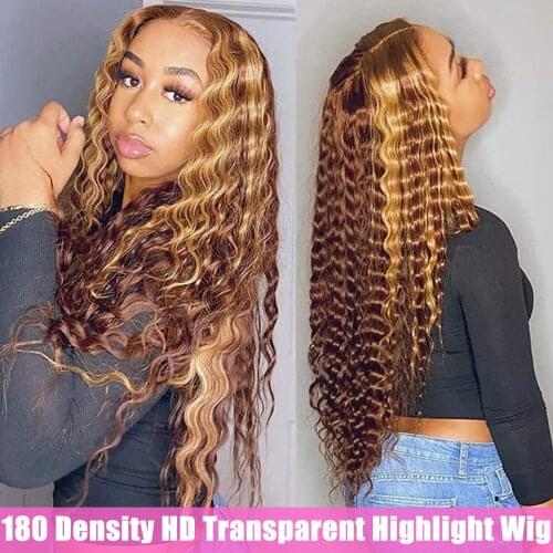 Highlight Wig Human Hair Transparent Lace Frontal Wigs T Part Brazilian Deep Curly Lace Front Wig Loose Deep Wave Frontal Wig
