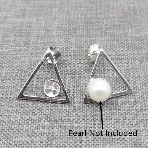 2prs of 925 Sterling Silver Triangle Stud Earring Posts Rhodium Plated for Pearl
