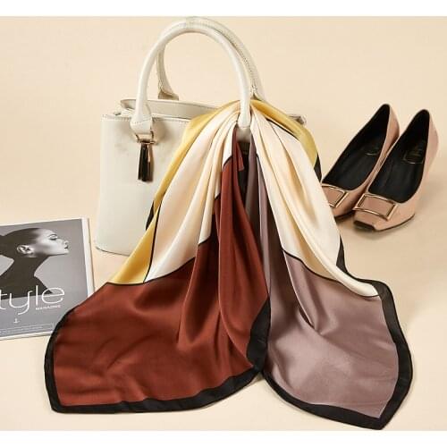 70x70CM Spring Summer Simple Temperament Contrast small Square Scarf Female Imitation Silk Color Decorative Scarf Tied Bag Scarf