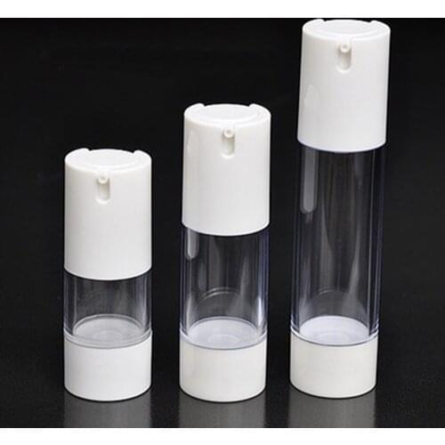 50pcs/lot 15ml empty plastic airless pump lotion bottle vacuum flask 0.5oz vacum black / white refillable bottle