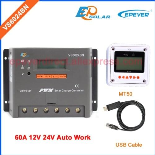 Pwm 60A controller EPEVER Solar portable controller VS6024BN ViewStar series MT50 remote Meter 12V 24V 60amps regulator Battery