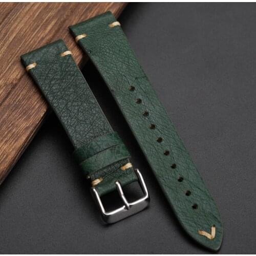 Green Ostrich leather Watchband 18 20 22MM Ultra-thin Leather Strap Handmade, South African Ostrich Leather Material