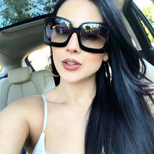 Vintage Big Square Sunglasses Women Black Gradient Oversized Sun Glasses Female Fashion Luxury Brand Mirror Clear Oculos De Sol