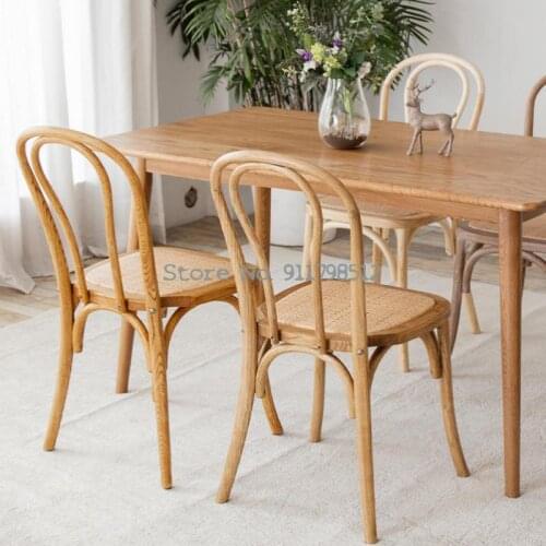 Solid wood chair home dining chair stool folding bent wooden chair backrest makeup chair simple balcony leisure wicker chair