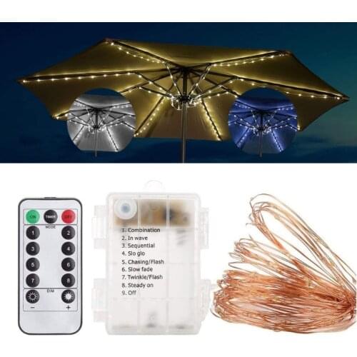 LED Patio Umbrella Lamp Rechargeable Parasol String Lights with Remote Control Waterproof for Camping Tent Beach Holiday