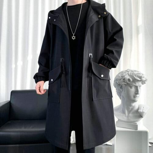 Men Hooded Jackets Harajuku Windbreaker Pockets Overcoat Male Casual Outwear Hip Hop Streetwear Coats 2021 New