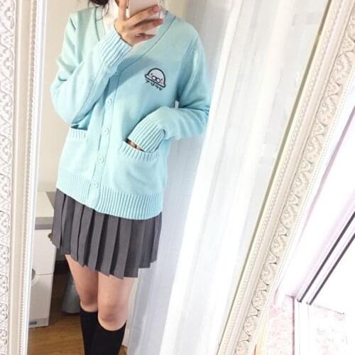 Japanese Uniform Embroidery Seal Cardigan School Student Sweater Anime Lolita Maid Costume Winter Autumn Outwear
