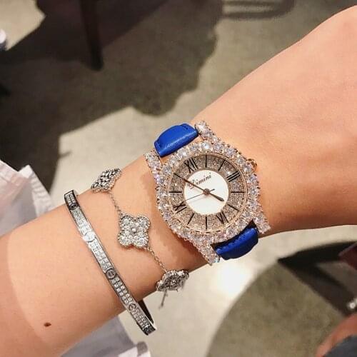 Super Rose Gold Diamond Ladies Watch Women New Dress Watches New Luxury Leather Strap Woman Quartz Watch Clock reloj mujer