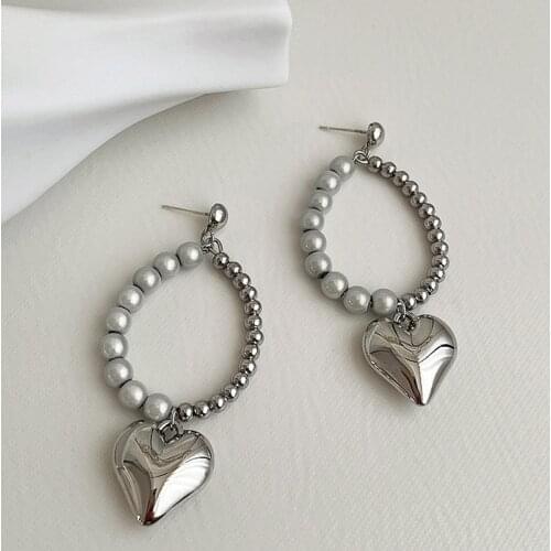 TARCLIY Geometric Exaggerated Silver Color Metal Pearl Stitching Drop-Shaped Love Charm Earring Ladies Street Fashion Jewelry