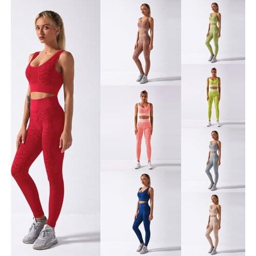 Womens Seamless Yoga Set 2Pcs Fashion Serpentine Gym Clothing Workout Clothes Sports Set High Waist Sport Outfit Yoga Fitness