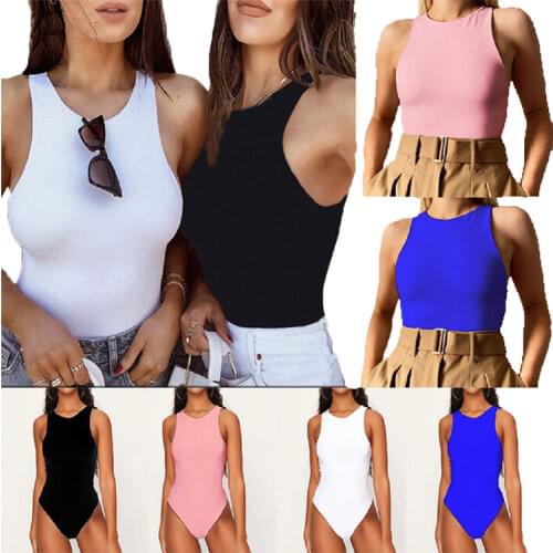 Crew Neck Sleeveless Sexy Bodysuit Women Body Top Streetwear White Bodysuits Suit Woman Clothes Sleeveless Casual Outfits