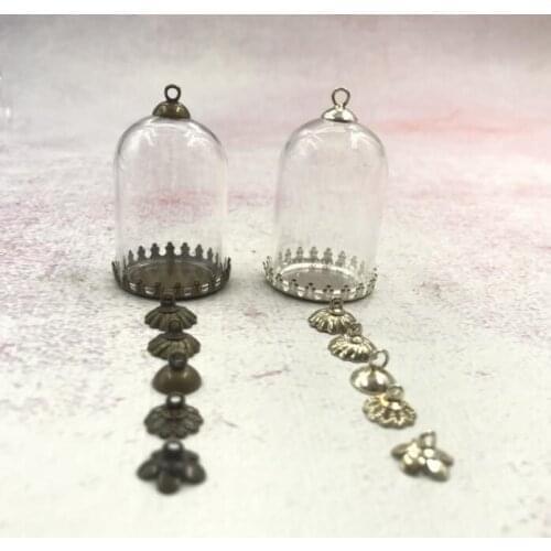 1/2/3/5/8pcs 35x25mm Hollow tube glass jars with setting base beads cap set glass vials pendant glass bottle jewelry findings