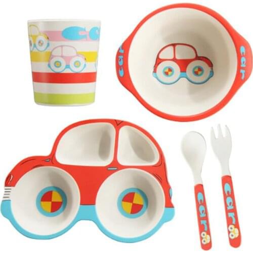 1set creative cartoon car shape baby plate dish, PP plate bowl cup folk spoon, children gift tableware, kid feeding dinner plate