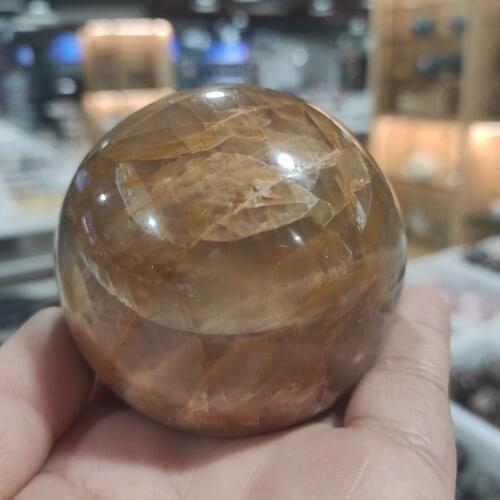 1pcs Natural Gemstone Orange Yellow Moonstone Crystal Sphere Moon Rock Stones Aura Flash Quartz Mineral Precious Decorative Ball