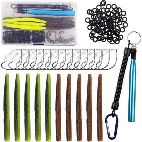 126pcs/Box Wcky Rig Worm Hooks Fishing Tool Kit Wacky Worms Wacky O-Rings Wacky Rig Tool Wacky Weedless Hooks Bait Fishing