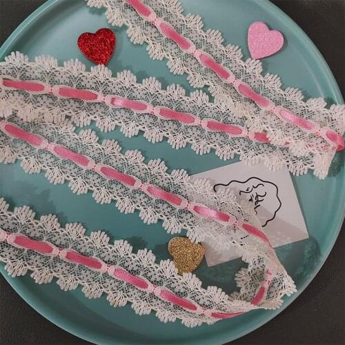 2Yards Embroidered Flower Lace Trim Fabric Organza Gauze Threading Ribbon Soft DIY Hair Bow Material Craft Decorate Clothes Sew