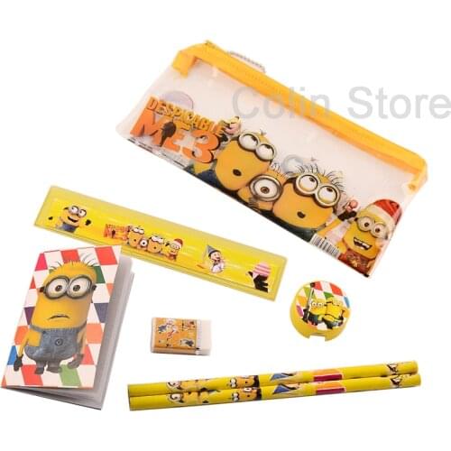 3sets/lot minion pencil case cute Kids school supplies stationery set cartoon Minion pencil case& Bag children study supplies