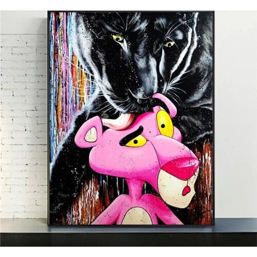 5D DIY Diamond Painting Black And Pink Panther Cross Stitch Kit Full Drill Embroidery Mosaic Art Picture Rhinestones Wall Decor