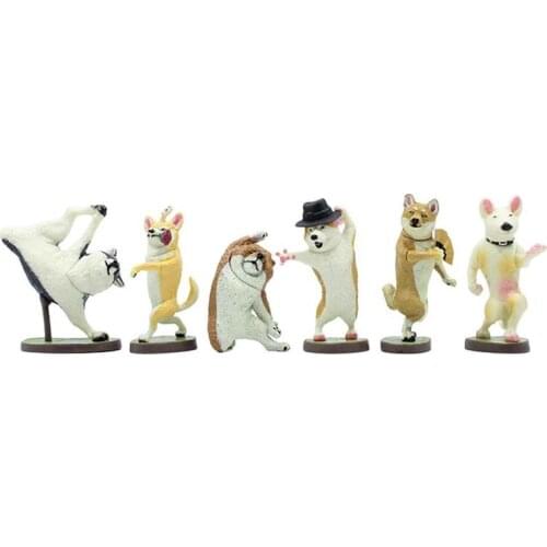 6pcs Mini Dancing Dog Figurines Model Simulation Crafts Toy Lovely Animals Miniature Cute desktop Ornaments for Home Office
