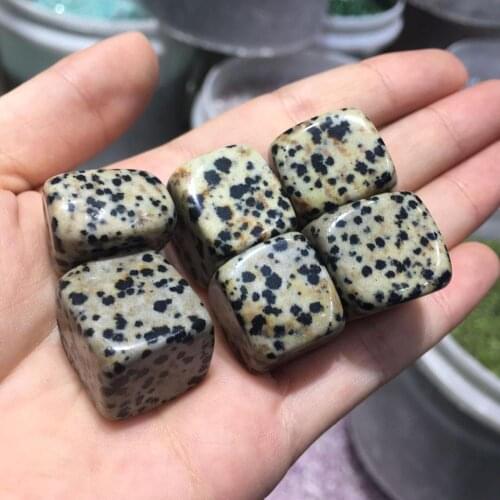 6pcs Natural Dalmation Stone Cubic Crystal Tumbled Stones Cube Collectible Minerals Specimen for Home Decor