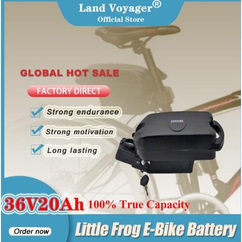 Land Voyager 36V 20Ah Electric Bicycle Battery Little Frog Under Seat Post Ebike Batteries Pack For 250W-500W Bafang Motor Kit