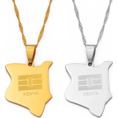 Anniyo Map of Kenya Pendant Necklaces Jewellery Silver Color/Gold Color Africa Map Jewelry Kenyans Gift #002221