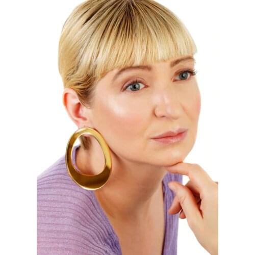 Free Shipping!2021 Gold And Silver Color Mirror Acrylic Oval Shape Earrings Studs For Woman