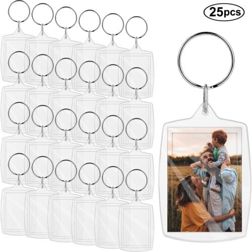 Photo Insert Keychain Rectangle Transparent Acrylic Blank Photo Frame Keyrings DIY Split Ring Key Chain