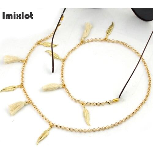 Gold Feather Tassel Eyeglass Chain Fashion Glasses Chains For Women Eye Accessories Eyewear Straps Cord Sunglasses String Gift