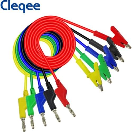 Cleqee P1037 5PCS 4mm Banana Plug to Alligator Clip Crocodile Test Lead Kit Multimeter Cable 1M Wire 1000V/15A