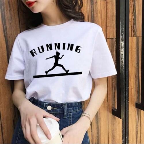 Tshirt Women Summer running Print Lady Casual T-Shirt Tops Harajuku Streetwear Short Sleeve O-Neck Tees T shirt femme