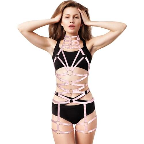 Gothic Erotic Lingerie Full Body Cage Straps Set Bra Harness Bandage Women Garters Belt Punk Suspenders Bdsm Fetish Dance Wear