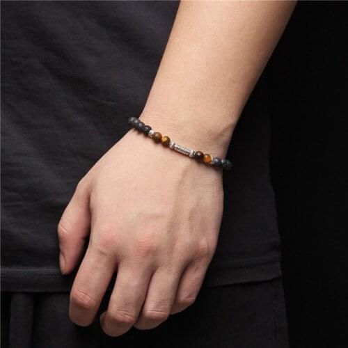 Homme 6MM Retro Buddha charm Bead Bracelet Natural black lava tiger eye gem stone beaded bracelet for Men Yoga Jewelry wholesale