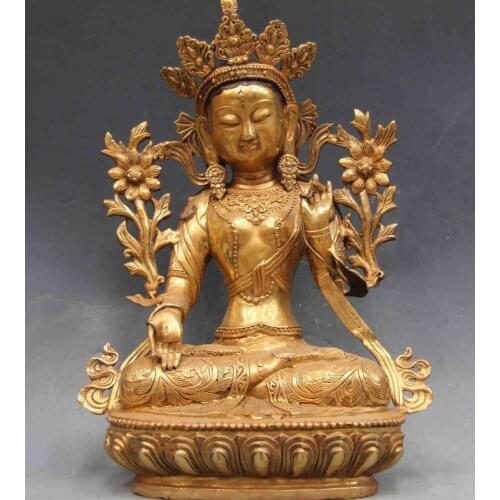 Chinese folk copper bronze gilt White Tara Kwan-Yin Guan yin Bodhisattva statue