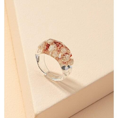 Creative Fashion Vintage Simple Aesthetic Transparent Acrylic Dried Flower Round Rings For Women Girls Jewelry Accessories Gifts