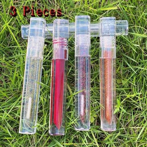 3 Pieces Lip Gloss Tubes Empty Refillable Lip Balm Bottles with Lip Brush Lip Glaze Bottle DIY Cosmetic Tube for Lipstick Sample