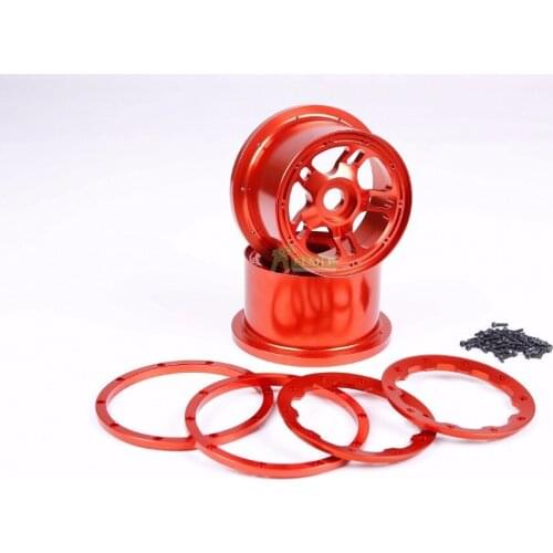 Alloy CNC Rear Wheel Hub Kit with Beadlocks Ring Screw Set Fit for 1/5 HPI ROVAN KM BAJA 5B
