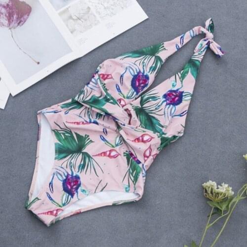 Sexy Print One Piece Swimsuit 2020 Floral Swimwear Women Monokini Bodysuit Bandage High Waist Swimsuit Summer Vintage Beach Wear