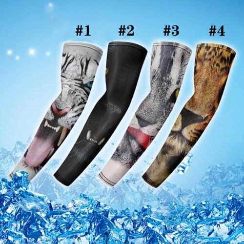 Summer Ice Silk Sunscreen Sleeves 3D Animal Pattern Outdoor Riding Electric Bike Breathable Anti-Ultraviolet Cool Tattoo Arm Gua