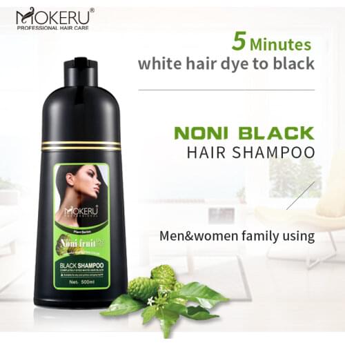 Mokeru 3pcs/Lot Organic Noni Fruit Essence Black Shampoo Permanent Black Hair Dye Shampoo For Women Gray Hair Shampoo