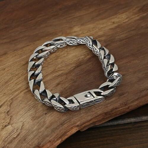 Wholesale S925 Sterling Silver Jewelry Men Fashion Handmade Retro Thai Silver Original Ring Buckle Bracelet
