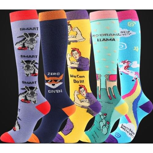Cartoon Animal Rainbow Compression Socks for Women Girls Sports Marathon Running Cycling Yoga Socks Football Knee Socks XA14TQ