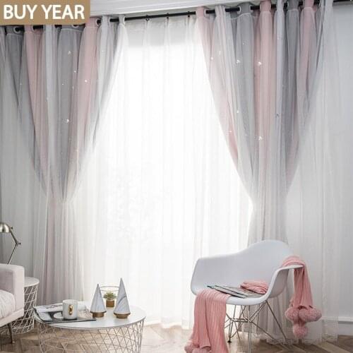 New Nordic Princess Morandi Wind Double Shading Bedroom Net Red Ins Girl Hollow Star Curtains for Living Dining Room Bedroom